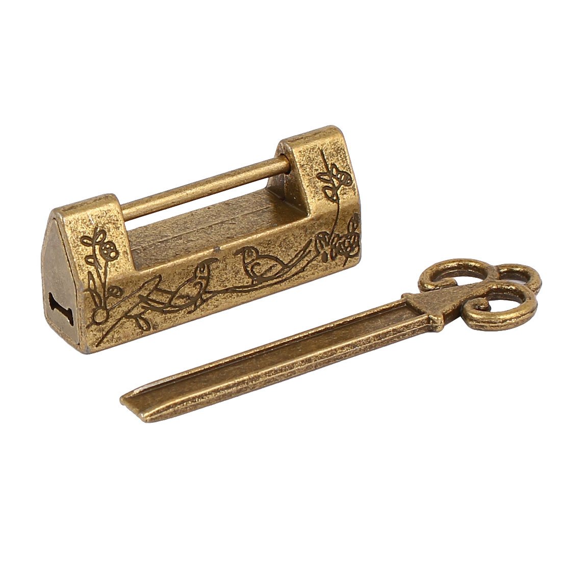 Sourcingmap Jewelry Box Drawer Retro Style Carved Bird Flower Leaf Zinc Alloy Chinese Lock w Key