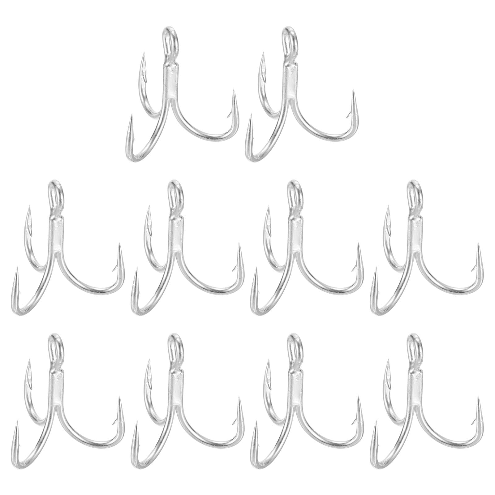 PATIKIL 3/0# Fishing Treble Hooks, 10Pcs 4X Strong Treble Fish Hook High Carbon Steel Fishing Hooks Round Bend Barbed for Freshwater Saltwater, Silver