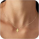 AllenCOCO Sterling Silver Cross Necklace for Women, 14K Gold or Silver Dainty Small Cross Pendant Choker Simple Trendy Cute Cross Charm Chain Easter Baptism Religious Faith Jewelry Gift