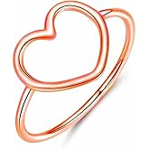PARCOM 925 Sterling Silver Rose Gold Heart Rings for Women Hollow Love Simple Statement Ring Birthday Party Fashion Jewelry Ring for Women