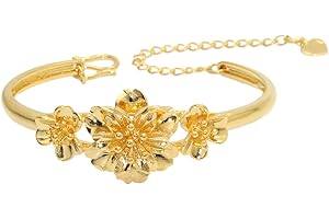 SHIMERITI Fashion 18K Gold Plated Alloy Flower Pattern Cuff Bracelet Adjustable Link Chain Bracelet