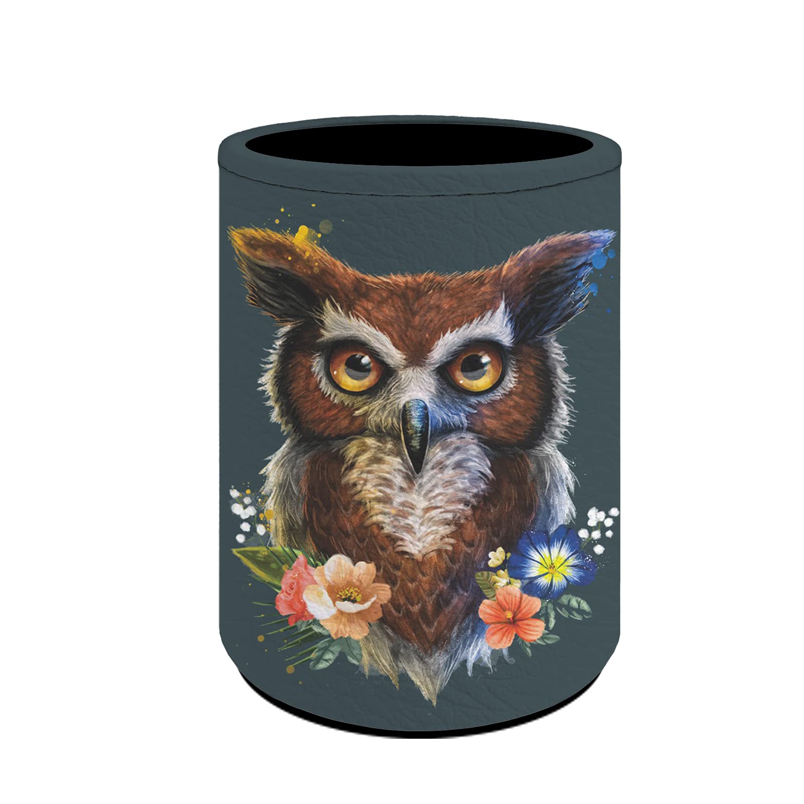 Coloranimal Owls Pencil Holder PU Leather Pen Cup for Student Kids,Women Girl Makeup Brush Holders Office Desk Stationery Organizers Accessories