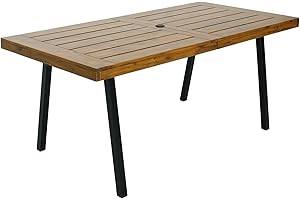 Virvla Patio Dining Table Outdoor Acacia Wood Rectangular Table with Umbrella Hole 68" x 33" x 29" - Wood Brown