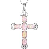 STARCHENIE Sterling Silver Created Opal Cross Necklace for Women Crucifix Pendant Religious Jewelry Gift, 18 Inch Chain