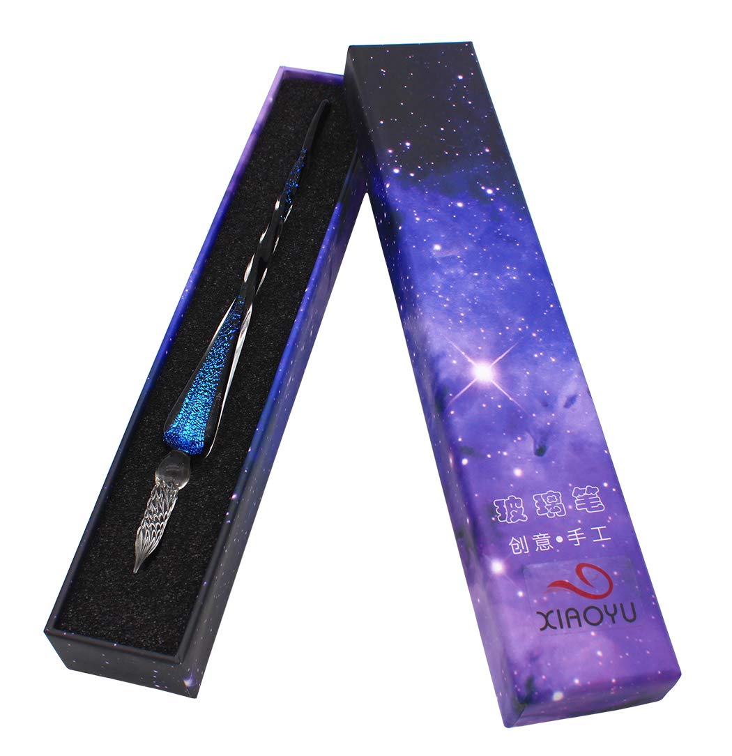 Xiaoyu Glass Dip Pen Vintage Handmade Glass Signature Pen Starry Sky Crystal Dip Sign Pen Gift Calligraphy Pen - B