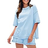EXLURA Women's Casual Summer 2 Piece Sets 100% Cotton Short Sleeve Tshirt and Shorts Matching Sweatsuits Lounge Set 2026