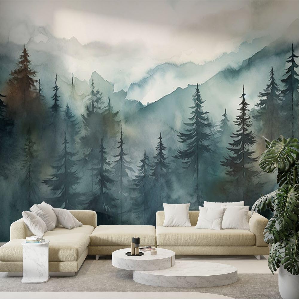 Photo 1 of Peel and Stick Wallpaper, Ink Wash Painting Forest Wallpaper Landscape Rural Wall Paper, Living Room Kitchen and Wallpaper for Bedroom,Contact Paper for Cabinets, 78.7"X59" Sage Green