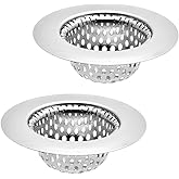 2 Pack - 2.75" Top / 1.5" Basket, Stainless Steel Slop, Utility, Kitchen and Bathroom Sink Strainer. 1/8" Holes