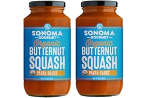 Sonoma Gourmet Organic Butternut Squash Pasta Sauce | USDA Organic, Vegan, Non-GMO, No Sugar Added | 25 Ounce Jars (Pack of 2)