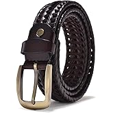 ECHAIN Men Braided Woven Genuine Leather Belt