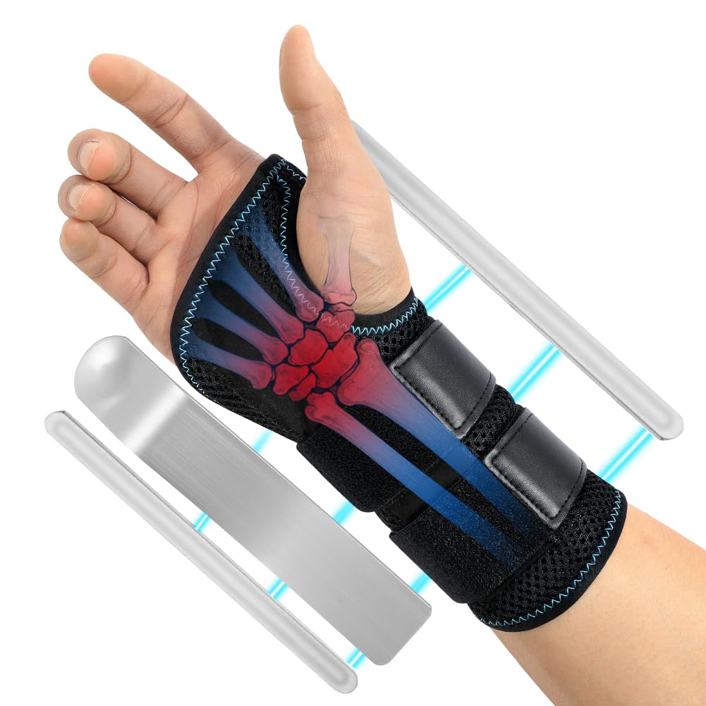 AOGOE Wrist Support Brace with 3 Metal Splint, Wrist Support Splint Arm Stabilizer for Men Women, Carpal Tunnel Wrist Support, Left Hand Support and Tendonitis Arthritis Pain Relief, Left-M