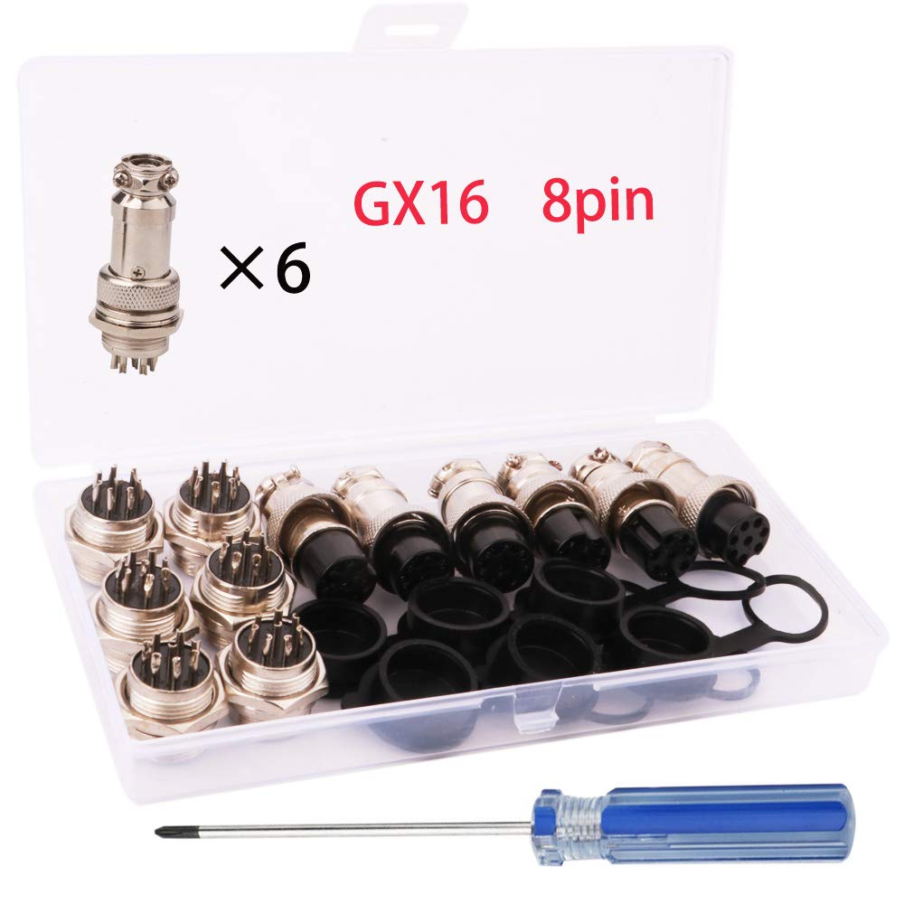 6PCS GX16 Thread 8 Pin Female Panel Metal Aviation Wire Connector 5A + 6PCS GX16 Thread 8 Pin Male Panel Metal Aviation Wire Connector 5A, RUNCCI