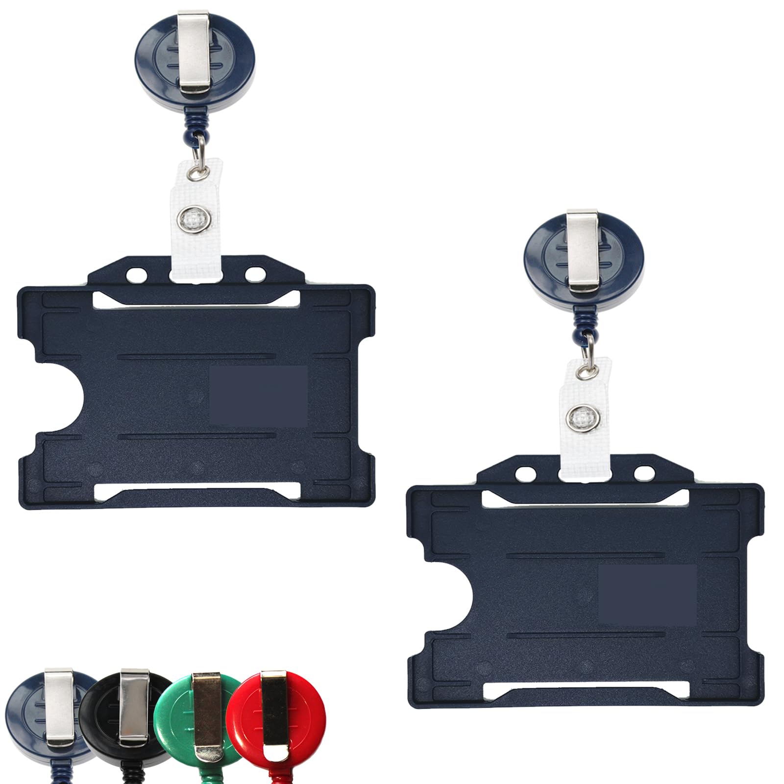 2/25 Pack ID Badge Reel Retractable Yo Yo with ID Card Badge Holder - Extendable Pull Out, Belt Carabiner Clip-on for Work Office School Students (25 Blue Badge Reels + 25 Dark Blue ID Holders)