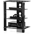 FITUEYES 4-Tier AV Media Cabinet Stand Component Cabinet, Gaming TV Stand and Stereo Rack Audio Tower with Height Adjustable Tempered Glass Shelves, AS406003GB