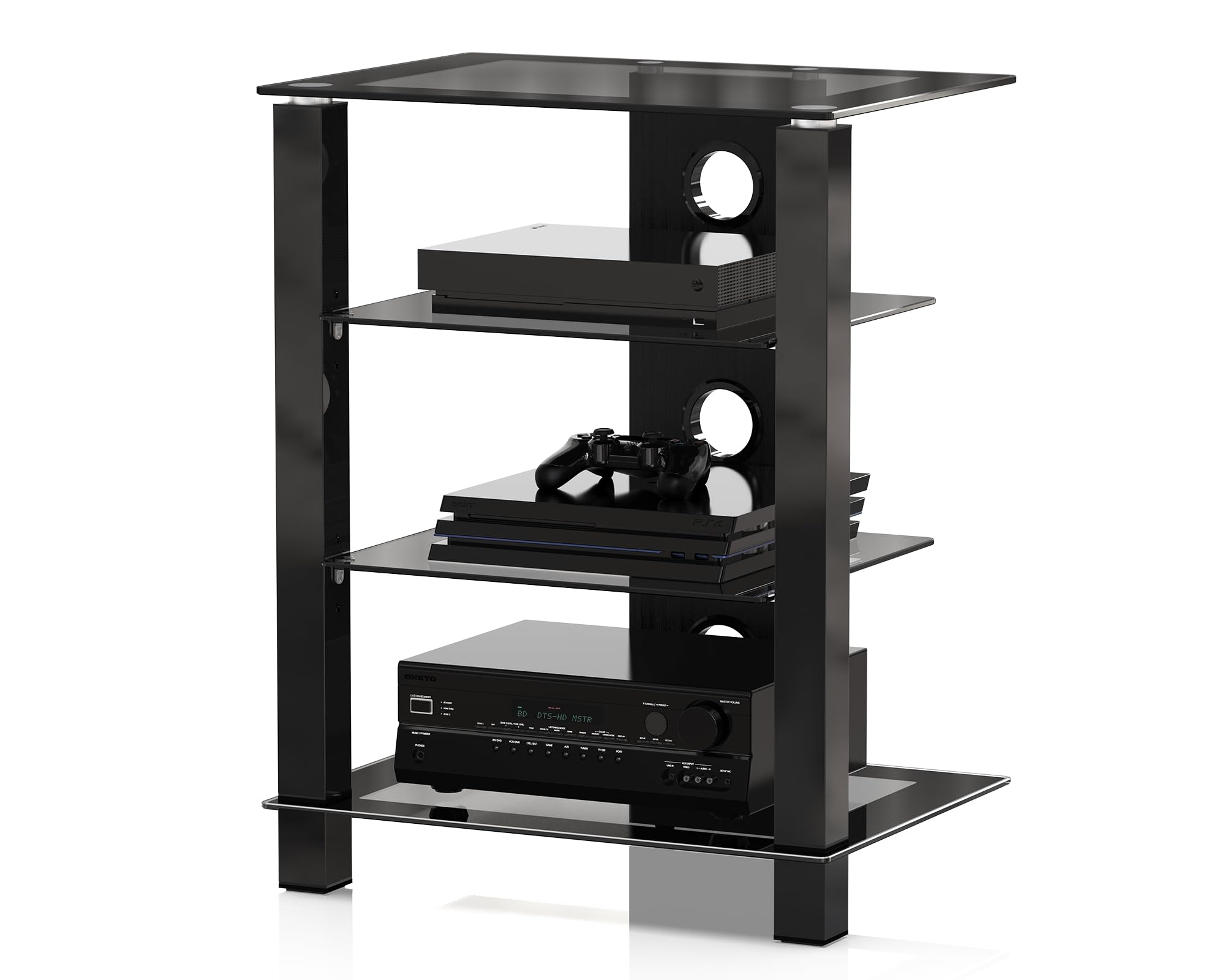 FITUEYES Hifi Stand 4 Tiers Glass TV Stand HIFI Rack Stand Cabinet with Cable Management
