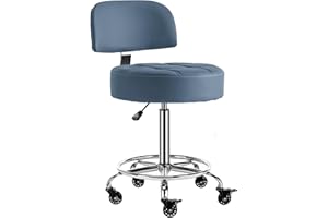 CoVibrant Lockable Stool with Back and Foot Rest Ergonomic Rolling Hydraulic Adjustable Stool for Doctor Esthetician Artist Home Small Office Desk (Blue, 24''-31'')