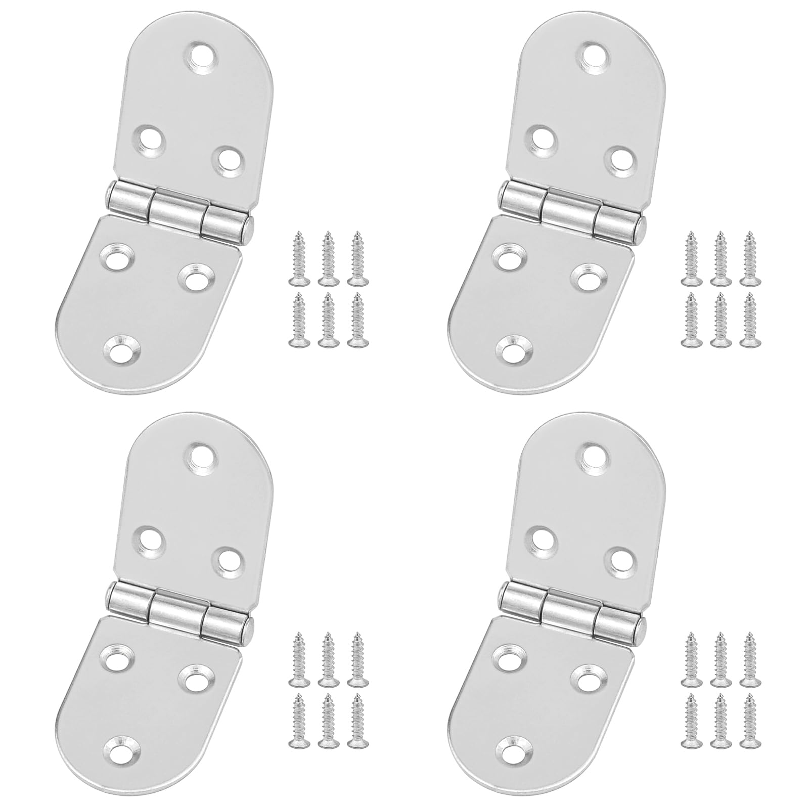 JJWNMLL Hinges 4 pcs - Semicircle Hinges for Wood Silvery Door Hinge with 26 pcs Hinge Screws for Home Furniture Hardware Cabinet Closet Door Drawer Wood Box