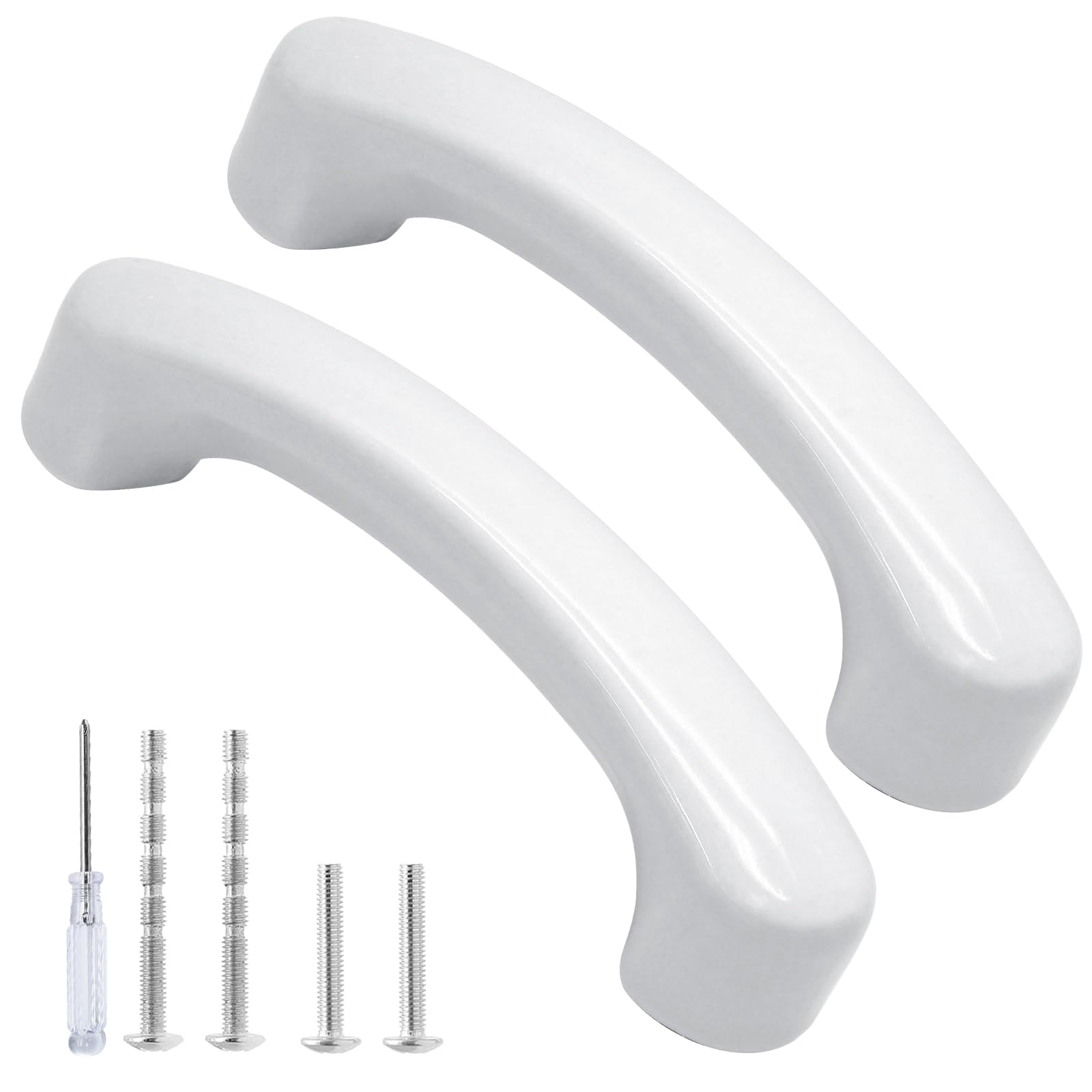 Photo 1 of Qjaiune 2pcs White Ceramic Cabinet Drawer Pulls, Arch Shaped Cute Kitchen Cabinet Handles, 3-3/4 Inch for Kids Girls Bedroom Closet Cupboard