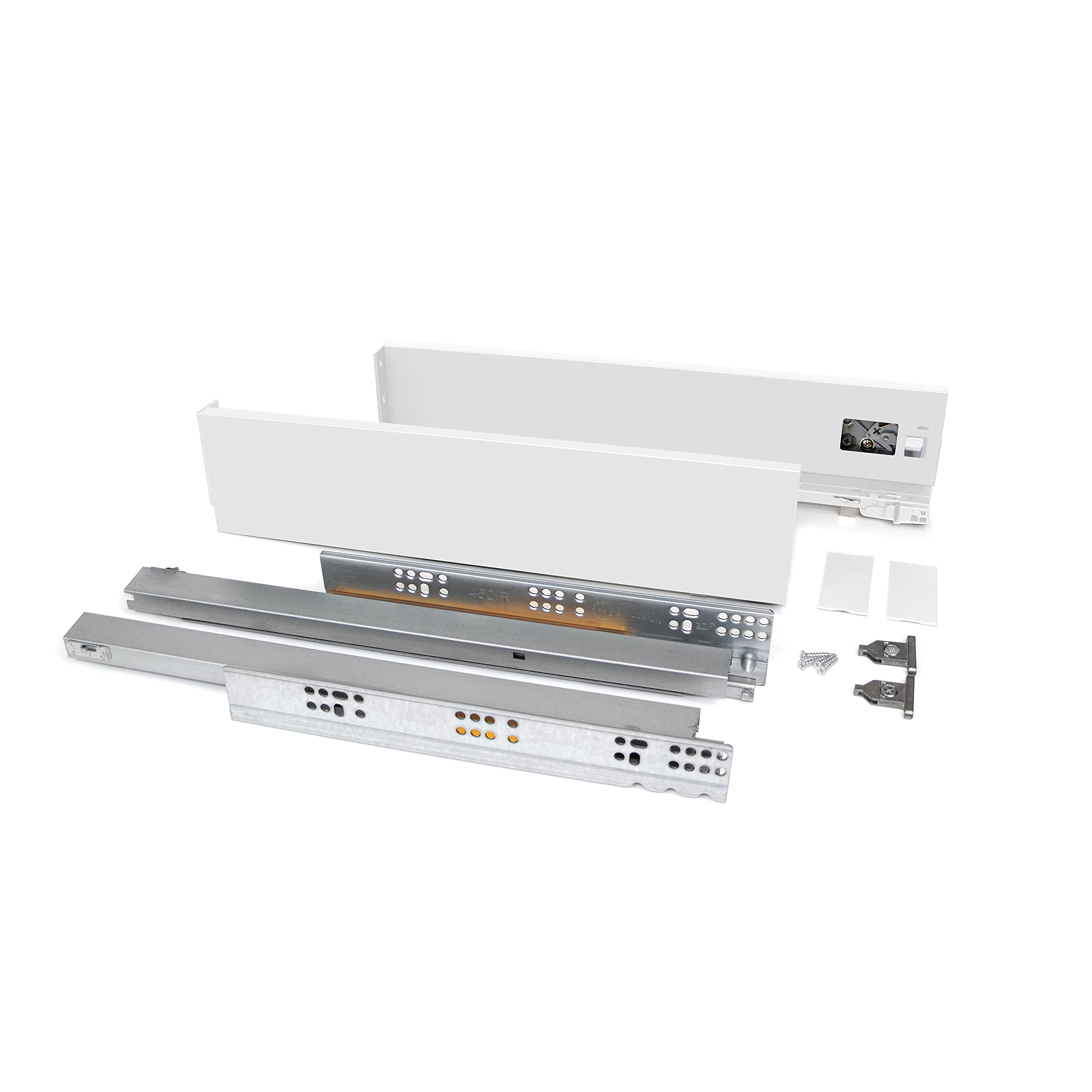 Emuca - Drawer kit for Kitchen or Bath, Vertex, 40kg (88 lb), Height 131mm (5,1 inch), Depth 500mm (19,7 inch), Soft Close, Boards not Included, Steel, White