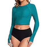 Soneven Women Rash Guard Long Sleeve Crop Top Swim Shirts UPF 50+ Sun Protection Swimsuit Top No Bottom