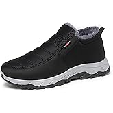 ZGHNP Men's Wide Warm Fur Lined Slip On Snow Boots Winter Hand Stitching Low Top Anti-Slip Loafers Shoes Comfortable Lightweight Casual Walking Shoes