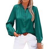 Neweek Satin Crinkle Blouses for Women Lace Collared Cuff Tops Silk Button Down Shirts Long Sleeve Business Loose Work Tops