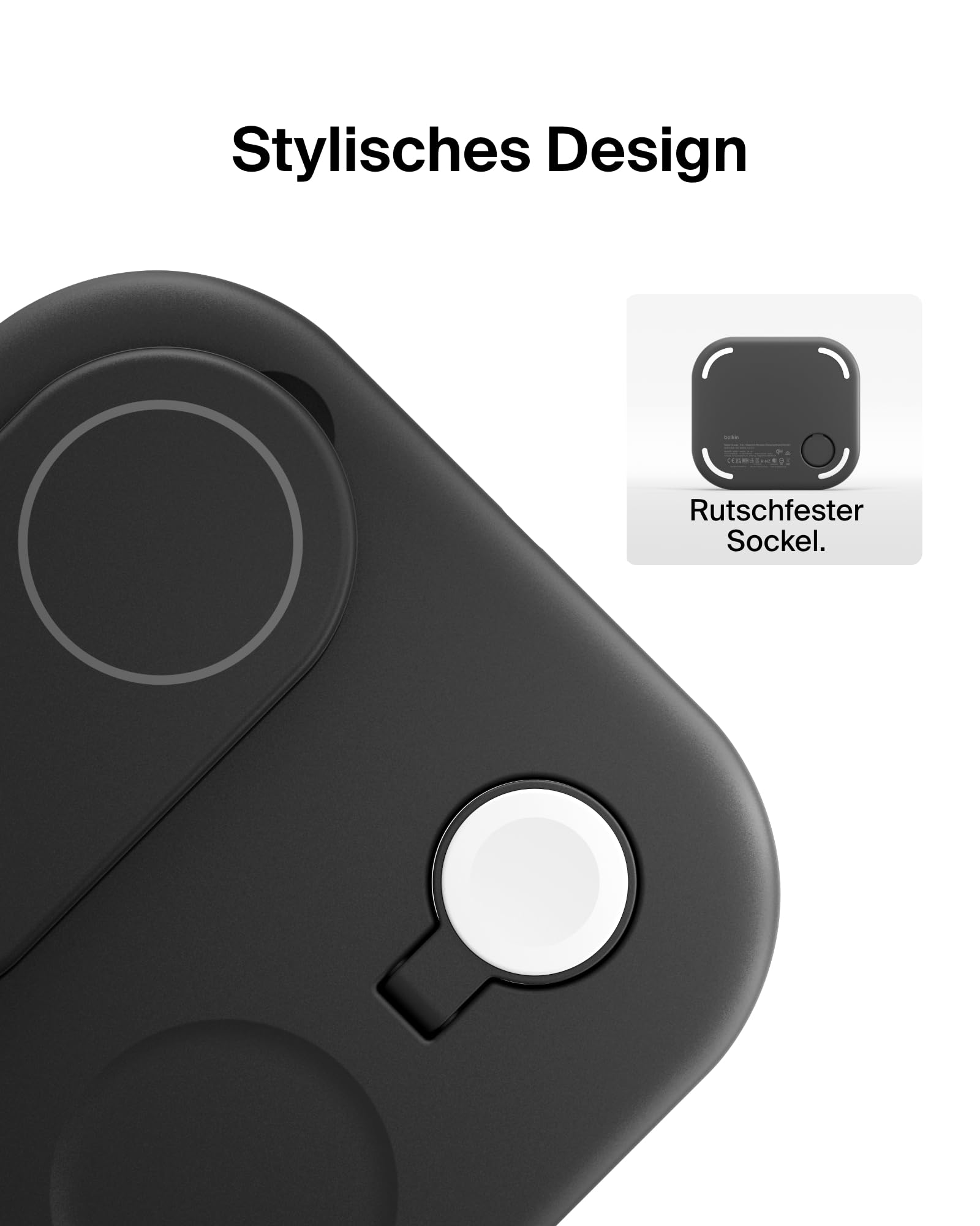 Belkin BoostCharge Ladegerät induktive 3-in-1 Ladestation Qi2, 15 W, klappbar MagSafe-kompatibles Ständer für Apple iPhone 17, Air, Pixelsnap, Apple Watch, AirPods, mit Netzteil – Schwarz 8