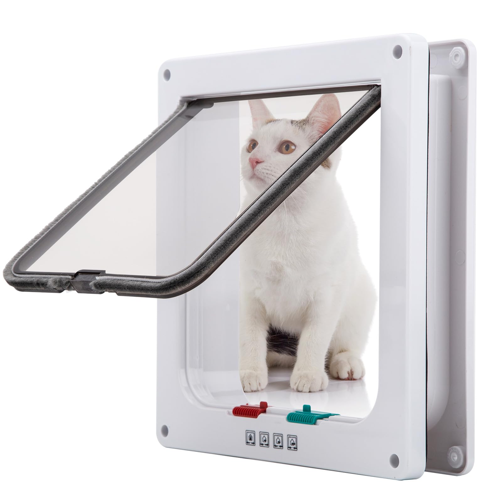 TKOOFN 4-Mode Magnetic Door Flap Lockable for Cat Kitten Dog Puppy Pet Safety Small white
