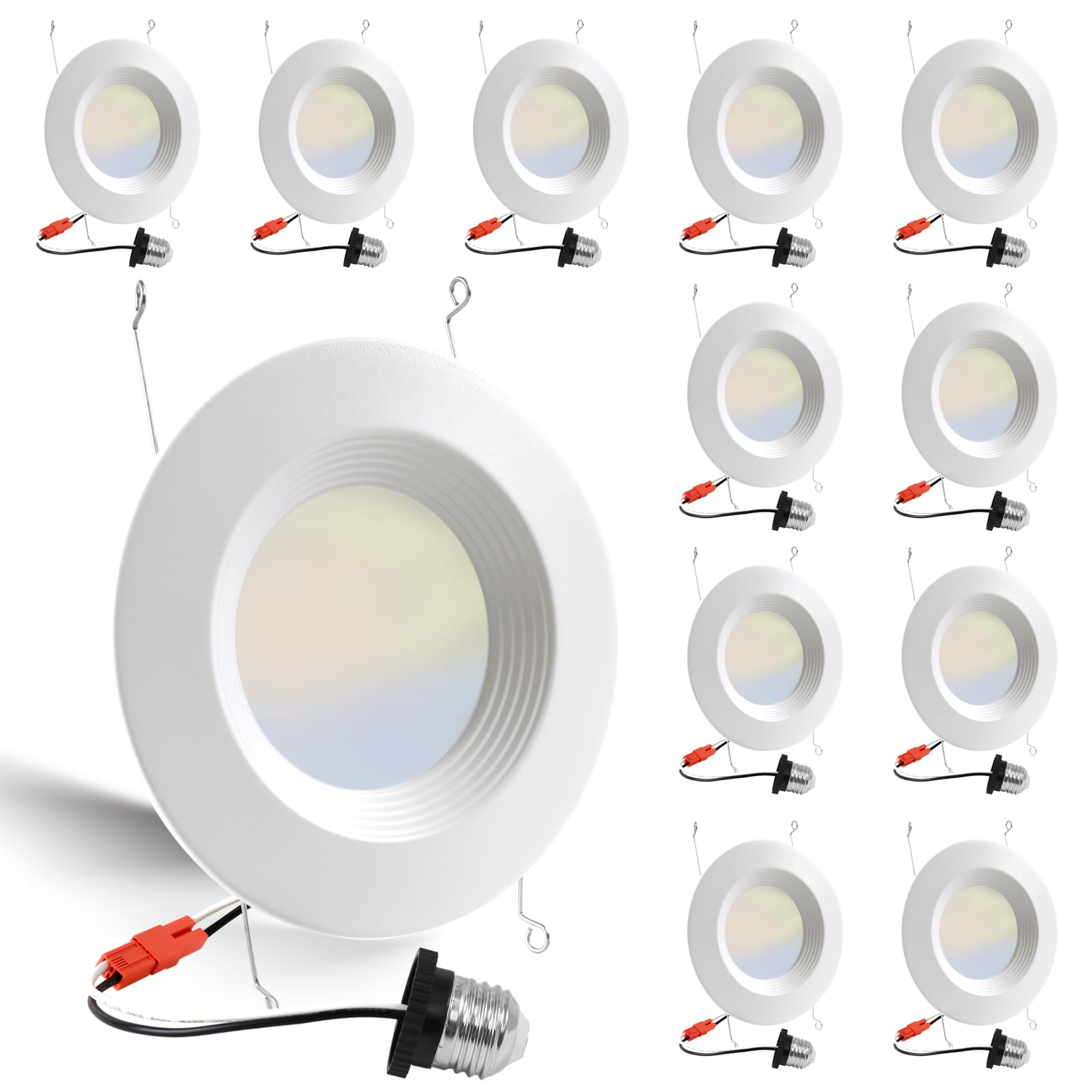 Photo 1 of Energetic 12 Pack 5/6 Inch 5CCT LED Recessed Light Retrofit, 2700K/3000K/4000K/5000K/6500K Selectable, Dimmable Can Lights with Baffle Trim, 12W=150W, 1000LM, IC & Wet Rated, ETL & FCC Certified