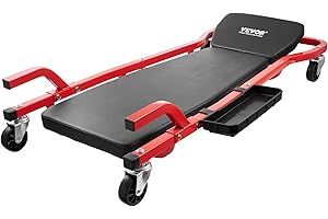 VEVOR Mechanic Garage Creeper, 44-Inch, 300 lbs Capacity Automotive Rolling Creeper with 6 Casters Adjustable Cushioned Headrest Tool Tray, Heavy Duty Steel Frame for Garages, Repair Shops, and DIY