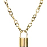 coadipress Lock Pendant Necklace Statement Gold Silver Plated Long Chain (Gold)