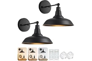 Lzwelcy Black Vintage Battery Operated Wall Sconces, Set of 2 Industrial Cordless Battery Powered Wall Sconce with Remote Con