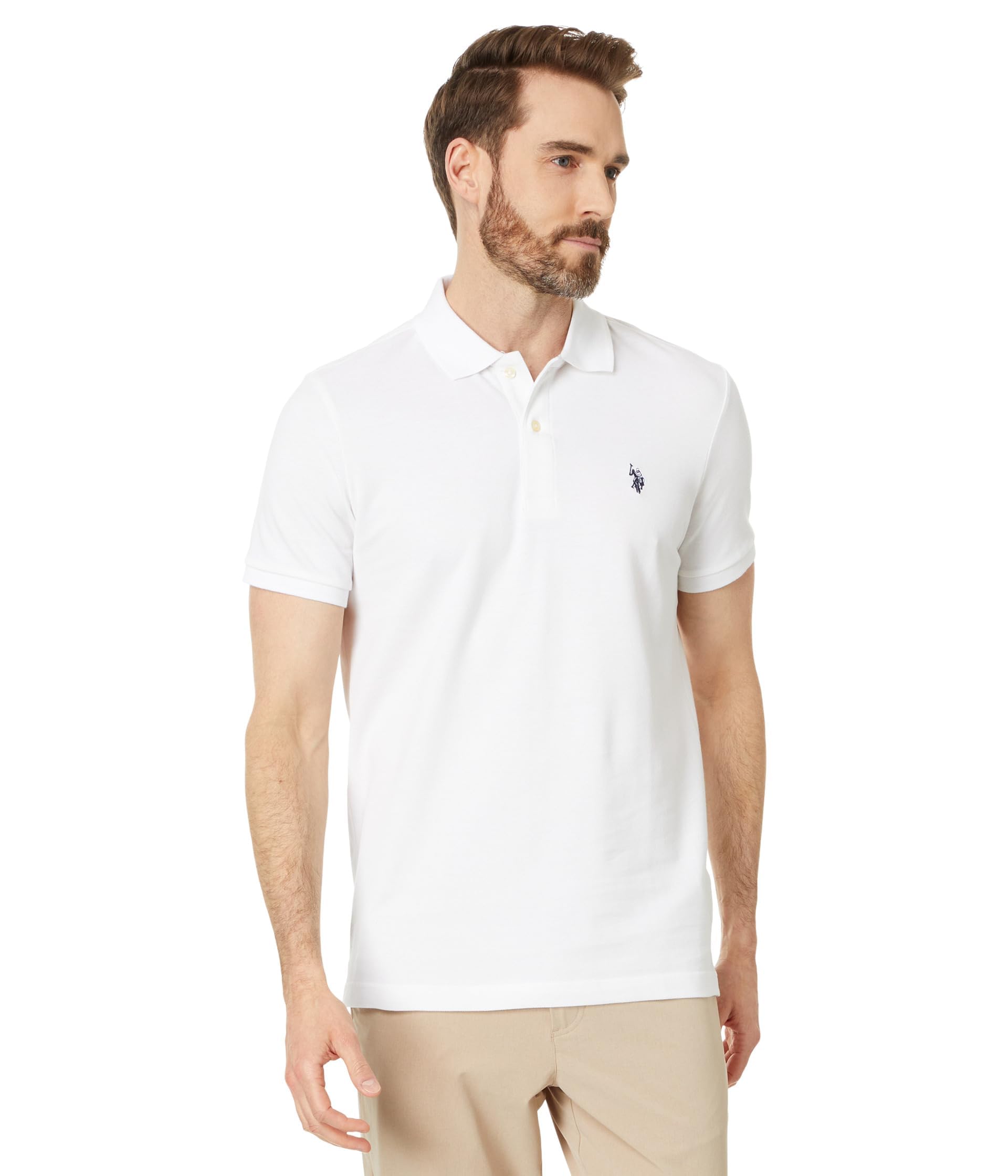 Photo 1 of U.S. Polo Assn. Men's Slim Fit Solid Pique Polo Shirt, Two Button Casual Athletic Golf Polo Shirt for Men, White, XX-Large