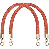 PATIKIL 2 Pcs Braided Purse Straps, 15.7 Inch Leather PU Braided Purse Replacement Handle with Metal Buckles for Handbag Underarm Bags Tote, Orange