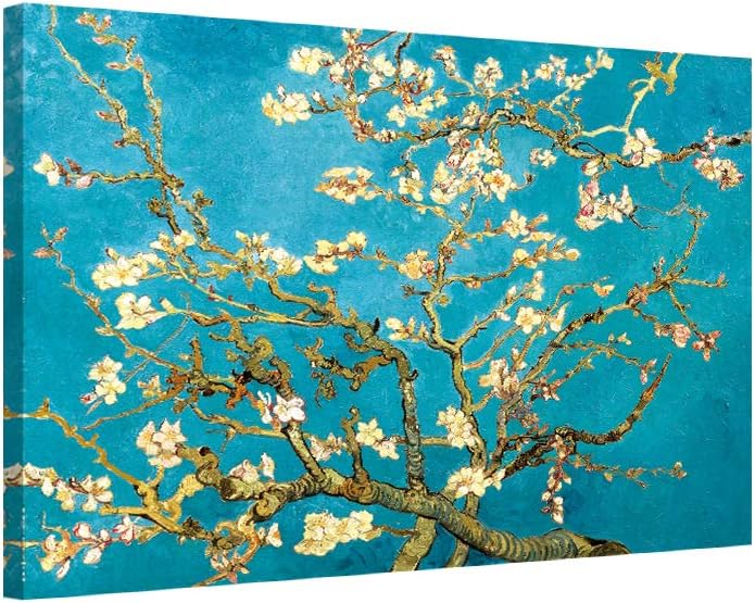 Paintings - Almond Blossom Canvas Wall Art Modern Floral Canvas Prints Reproduction by Vincent Van Gogh Wooden Framed Flowers Canvas Oil Paintings for Living Room Bedroom Bathroom Kitchen Home Decor 12x16 Inch