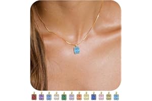 WBX Diamond Birthstone Necklace for Women 14K Gold Plated CZ Dainty Layered Delicate Necklace Trendy Birthday Gift