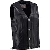 Milwaukee Leather USA MADE MLVSM5005 Men's Black Road Whip Premium Motorcycle Leather Vest with Buffalo Snap Buttons