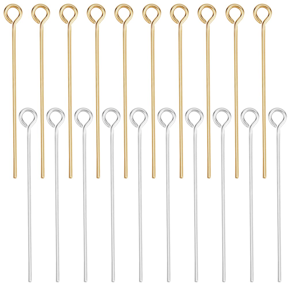 Beebeecraft 1 Box 300Pcs Eye Pins 18K Gold&925 Sterling Silver Plated Open Flat Head Bendable Eye Pins 25mm for Jewelry Making Beading Earring Bracelet Necklace DIY
