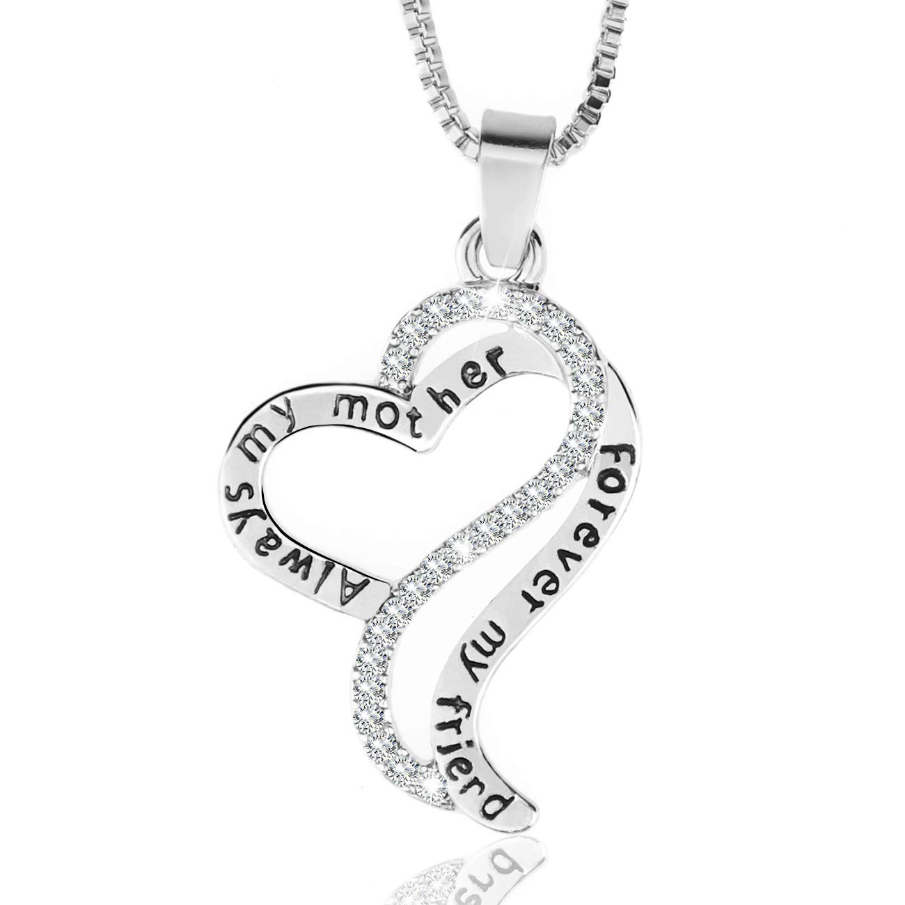 Gleamart Love Heart Pendant Necklace for Women Mother's Day Mom Gifts Always my mother Forever my friend