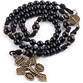 St. Benedict Black Onyx Stone Paracord Rosary – Antique Bronze Catholic Prayer Beads for Men & Women, Durable Handmade Necklace Gift