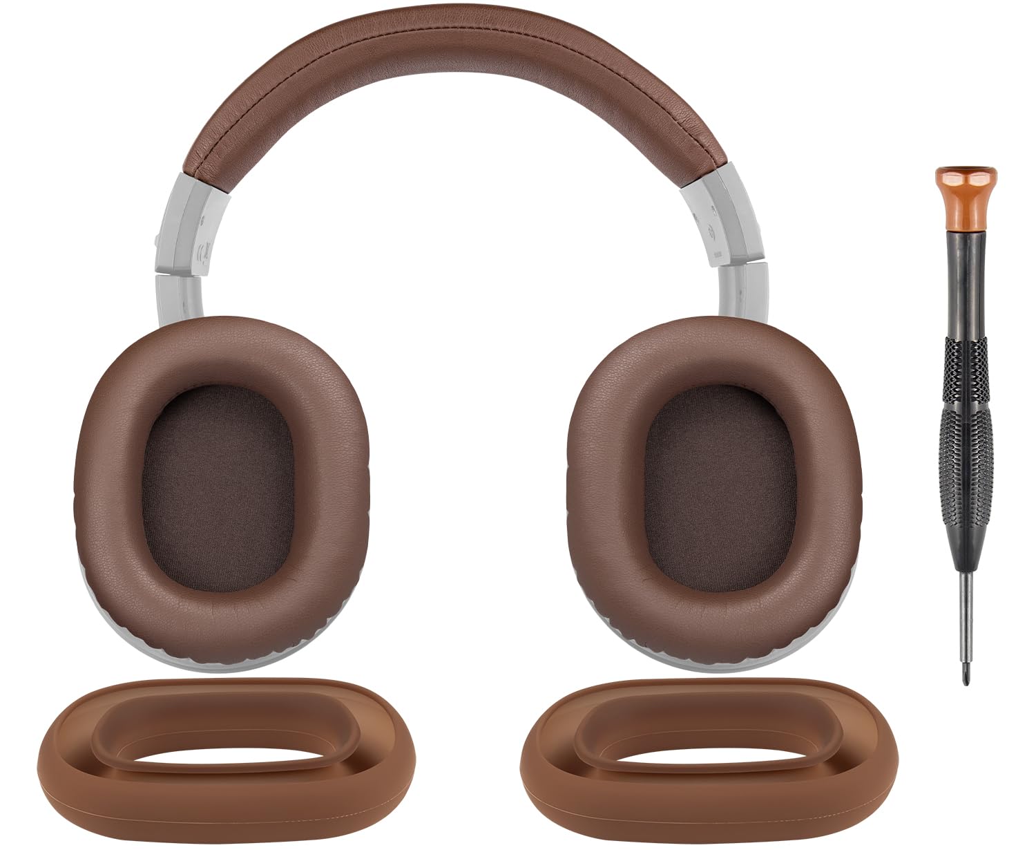 SOULWIT Ear Pads Cushions + Headband Cover+ Silicone Earpads Cover Protector, Replacement Kit for Audio Technica ATH M40, M40X Headphones, Replacement Headstrap Pad & Earpads Repair Part (Coffee)