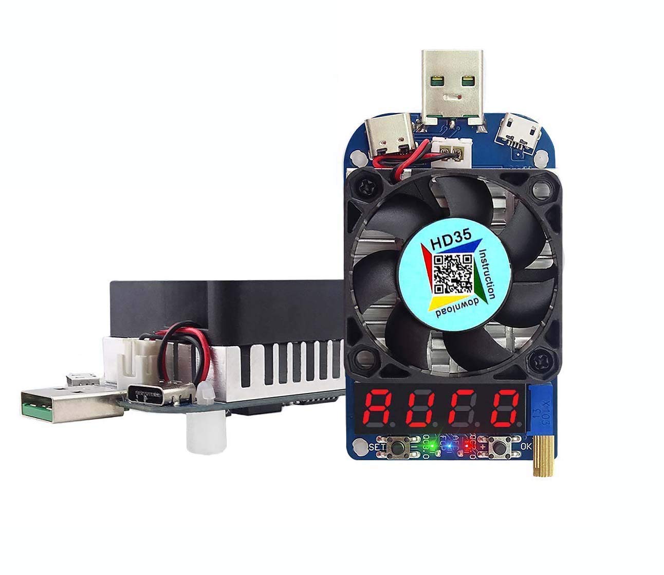 DollaTek Electronic Load Tester USB Load Resistor Module Trigger QC2.0 QC3.0 35W 0.25-5A HD35 USB Interface Discharge Adjustable Constant Current Intelligent Temperature Control with Cooling Fan