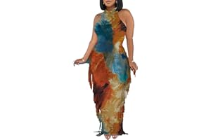 YUEWOO 2 Piece Outfits for Women Sexy Crop Top Ruched Bodycon Maxi Dresses Fringe Skirt Sets Night Club Jumpsuits