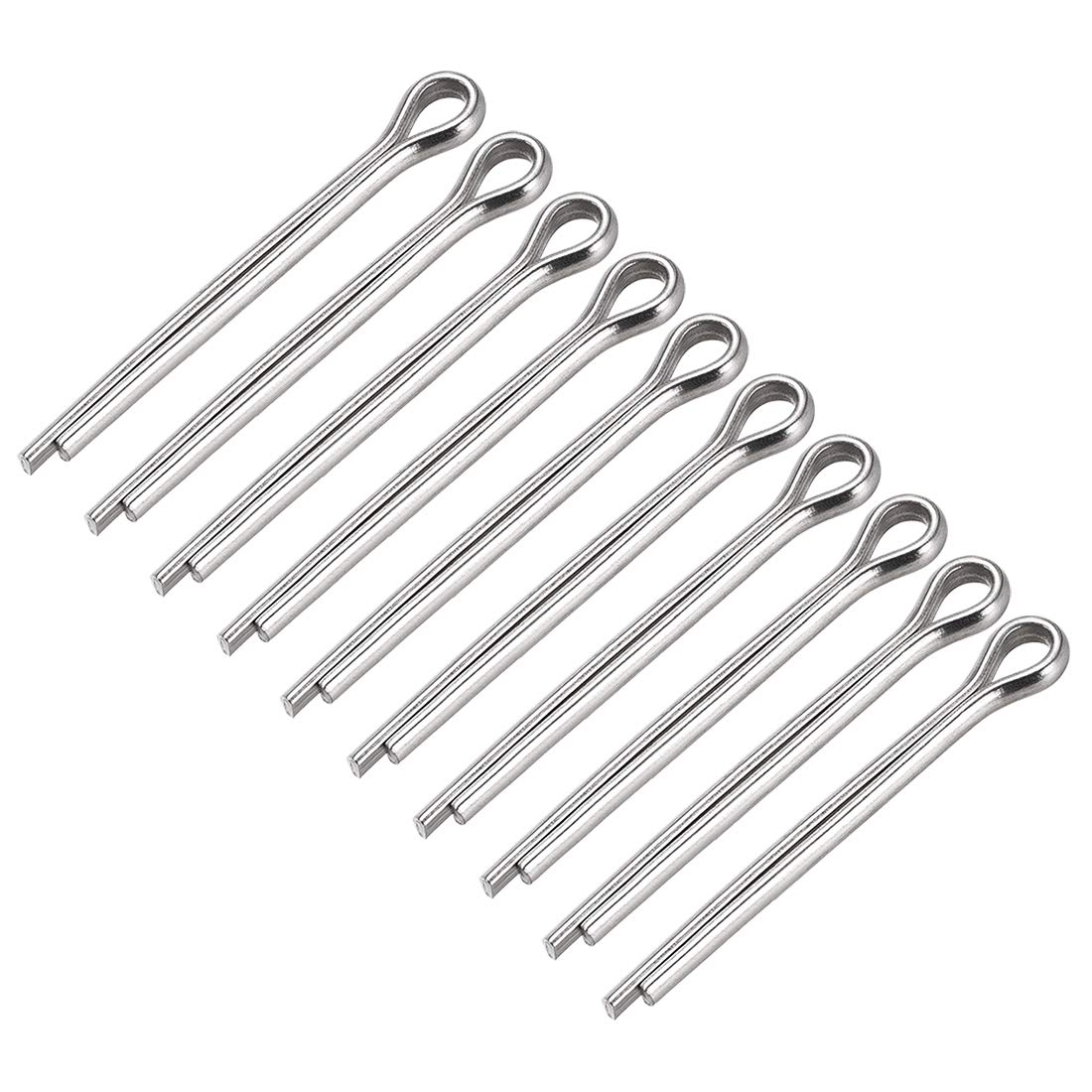 sourcing map Split Cotter Pin - 5mm x 50mm 304 Stainless Steel 2-Prongs Silver Tone Fastener Clip Key 10Pcs