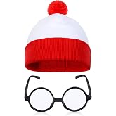 Glynisyz 2 Pieces Red and White Striped Hat Halloween Hats for Men Women Cosplay Suits with Glasses Outfit Suit Set Halloween Cosplay Costume Party Props
