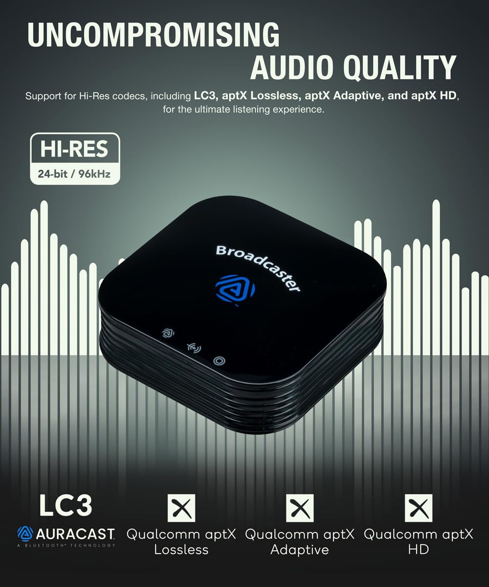 HomeSpot BA210 v2 Bluetooth Auracast Transmitter, LC3, AptX Lossless, AptX HD, Optical & 3.5mm Inputs, Compatible with Galaxy Buds 2 Pro, Buds 3, JY300 JM320, Hearing Aids and Bluetooth Headphones