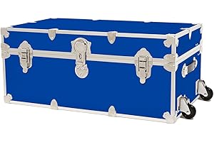 Rhino Trunk & Case Large Armor College Trunk with Removeable Wheels, Secure Dorm Storage Chest, Ideal Footlocker for Students, Strong Trunks 1000+ Pounds Sitting Capacity 32"x18"x14" (Royal Blue)