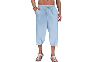 Gafeng Mens Harem Capri Pants Beach Yoga Baggy 3/4 Shorts Casual Drawstring Summer Wide Leg Pants