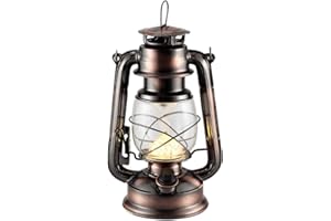 Fitsai Vintage Hurrican Lantern, Flame Light Metal Hanging Lantern with Switch Button, Battery Operated Lantern for Indoor or Outdoor Usage, Charging Cable and Battery NOT Included
