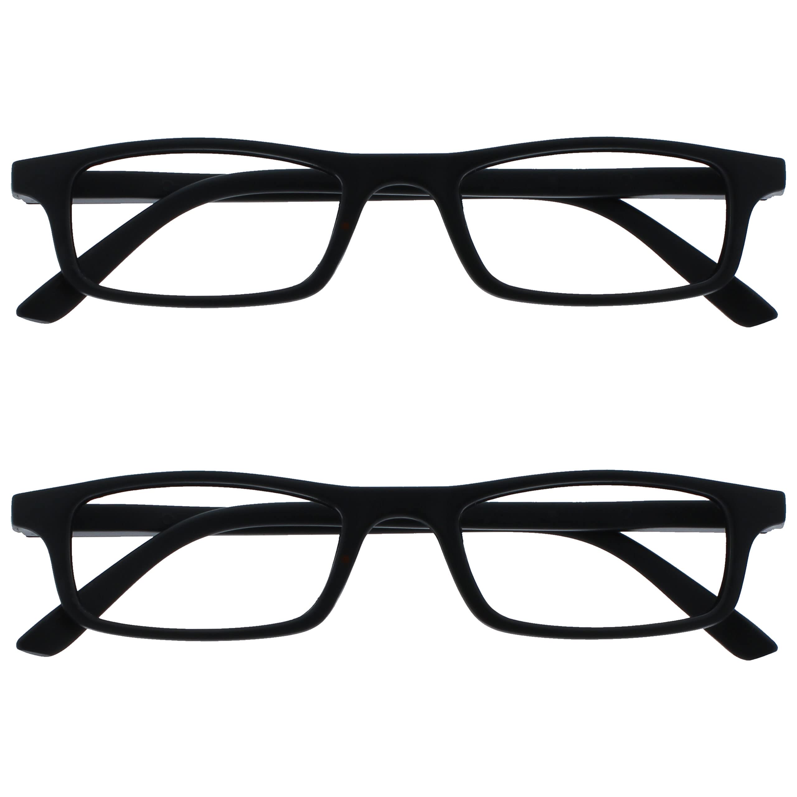 OPULIZE Ted Reading Glasses 2 Pack Narrow Matt Lightweight Frame Black Spring Hinges Scratch Resistant Mens Womens RR17-1 +2.00